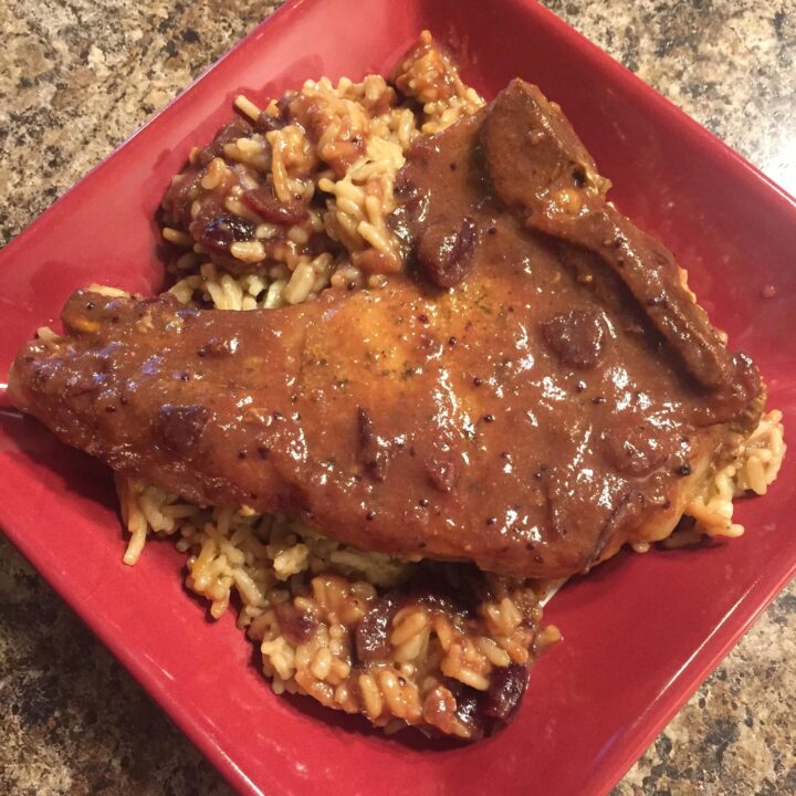 Cranberry Glazed Pork & Mushroom Rice