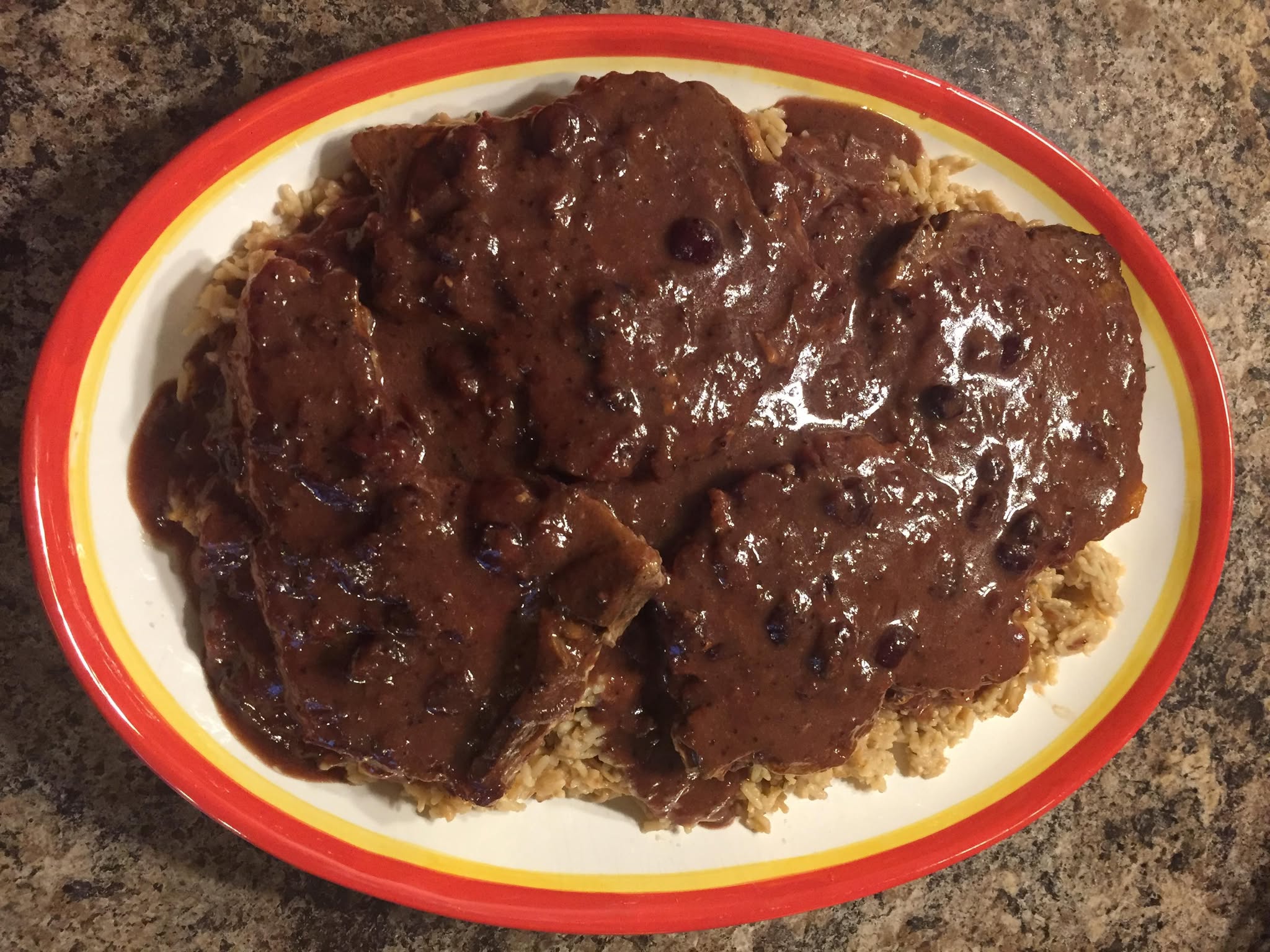 Cranberry Glazed Pork & Mushroom Rice